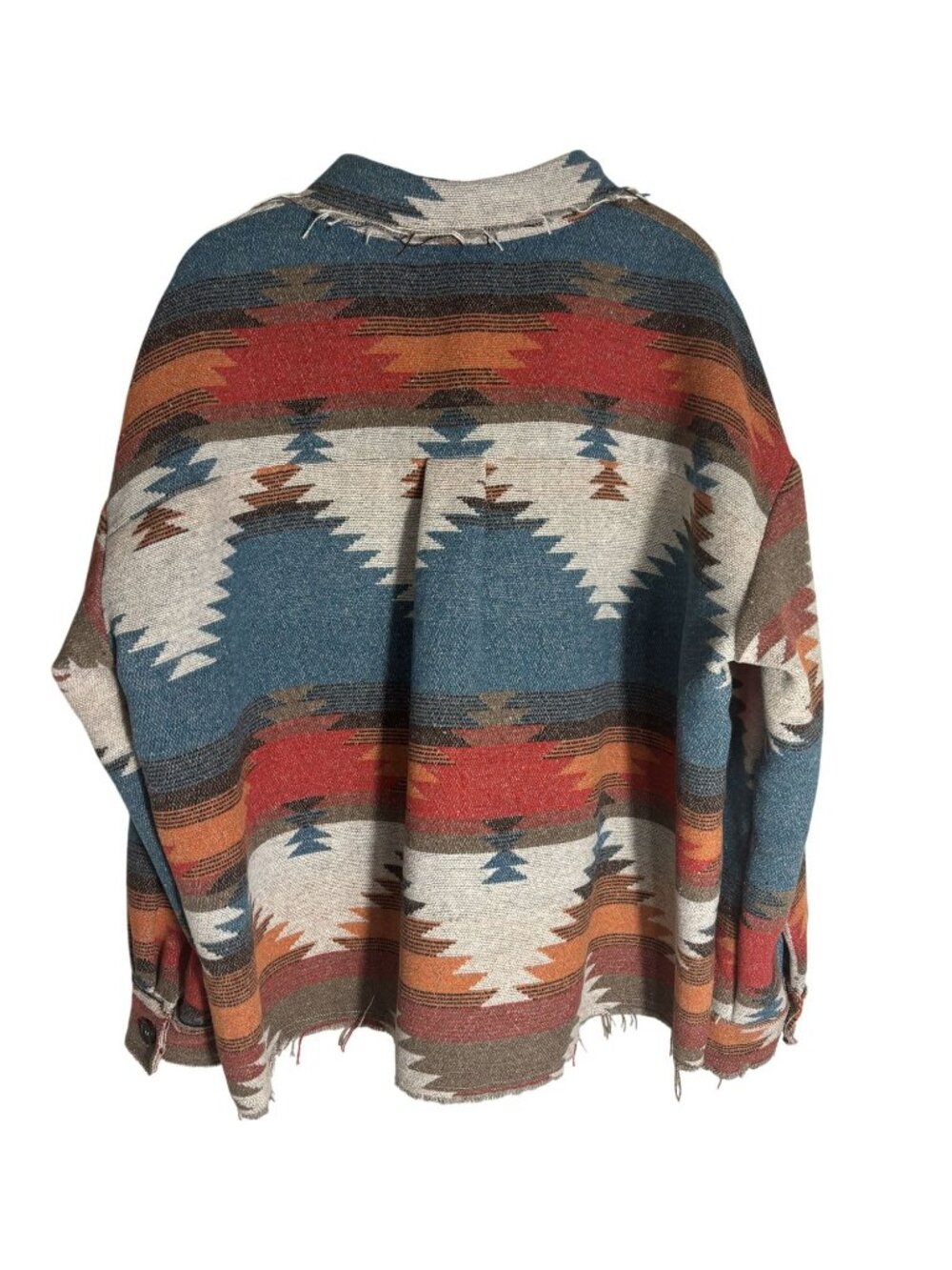 La Miel Southwestern Geometric Button-Down Cropped Jacket With Frayed Edges L - Picture 5 of 10